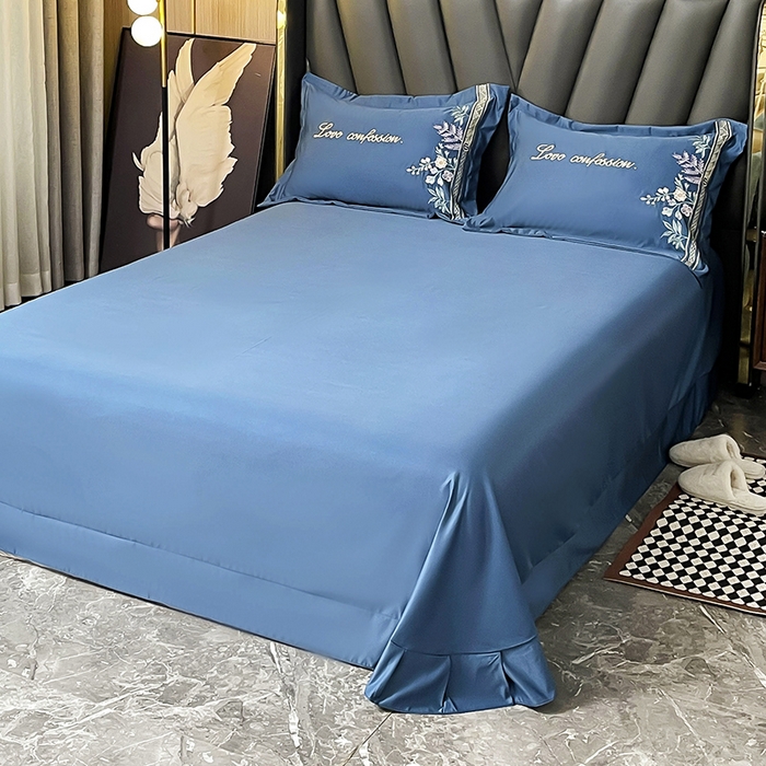 91家纺网 家纺一手货源 找家纺 玉相逢 2026新款天丝棉轻奢刺绣四件套-华尔兹系列 华尔兹-钻石蓝