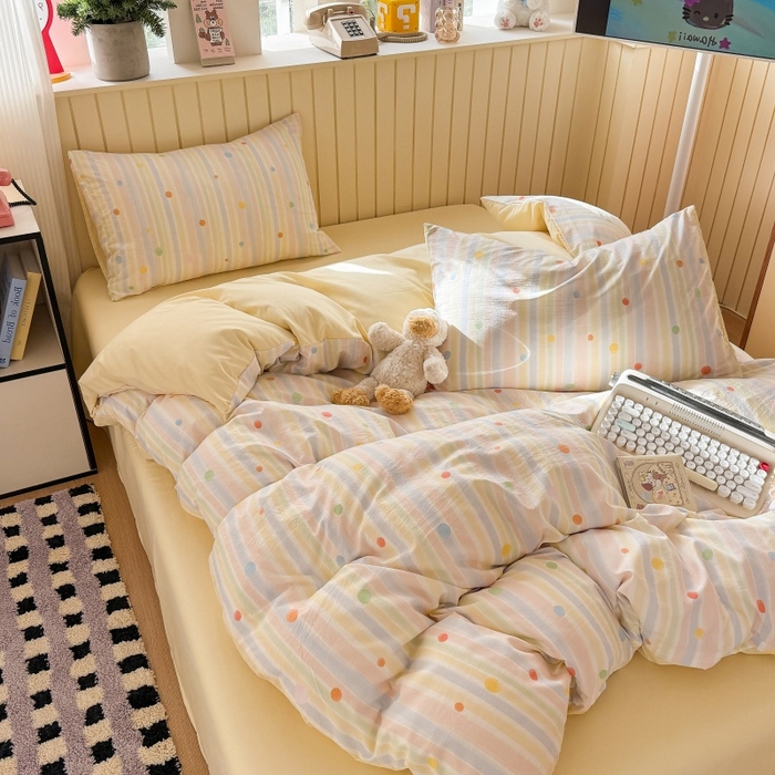 91家纺网 家纺一手货源 找家纺 鑫佳居 2026新款古法仿棉小清新印花单被套 彩虹圆点