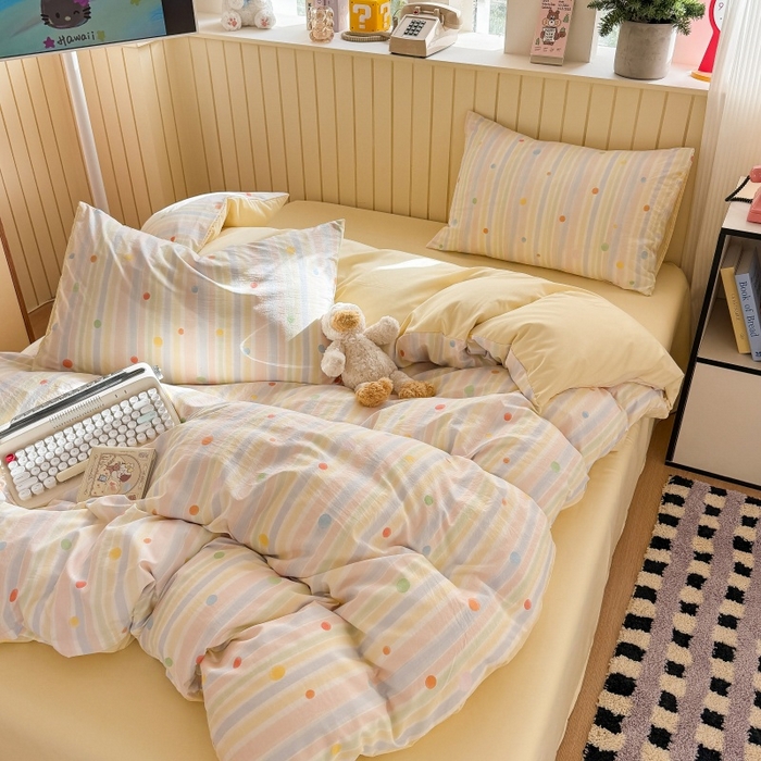 91家纺网 家纺一手货源 找家纺 鑫佳居 2026新款古法仿棉小清新印花单被套 彩虹圆点