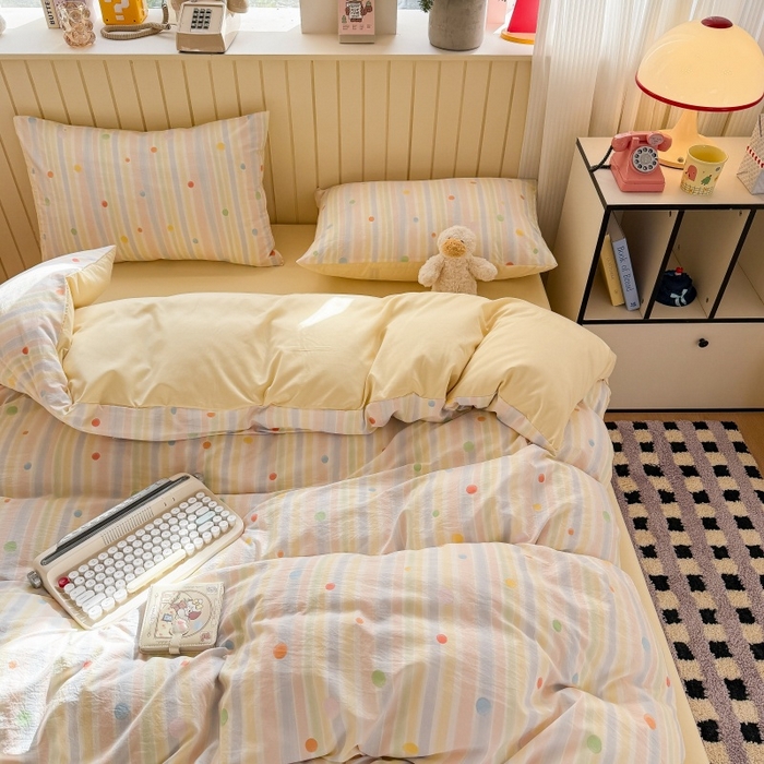 91家纺网 家纺一手货源 找家纺 鑫佳居 2026新款古法仿棉小清新印花单被套 彩虹圆点