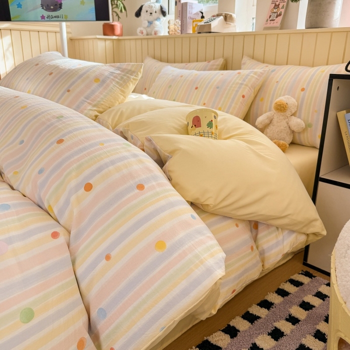 91家纺网 家纺一手货源 找家纺 鑫佳居 2026新款古法仿棉小清新印花单被套 彩虹圆点