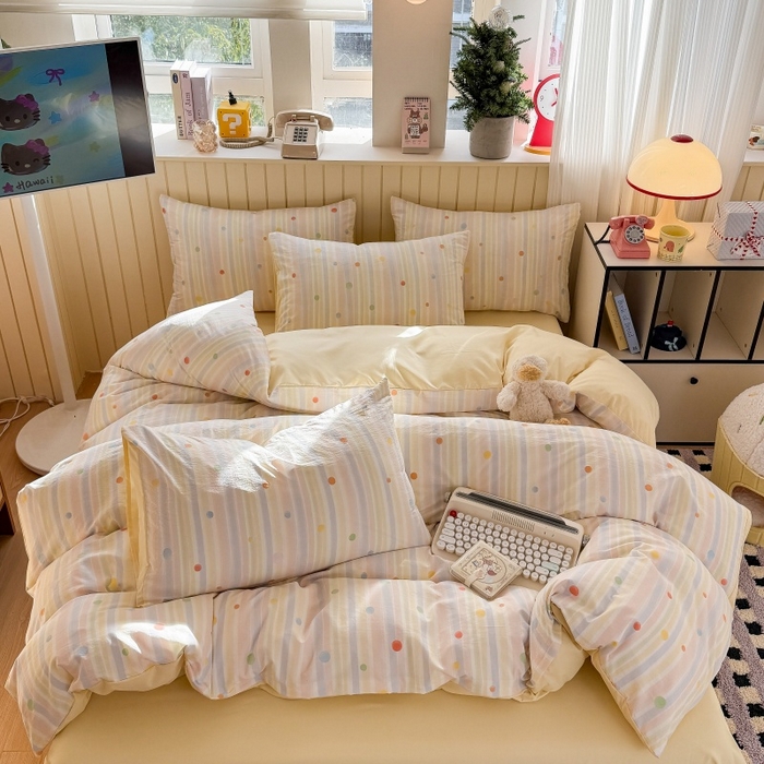 91家纺网 家纺一手货源 找家纺 鑫佳居 2026新款古法仿棉小清新印花单被套 彩虹圆点