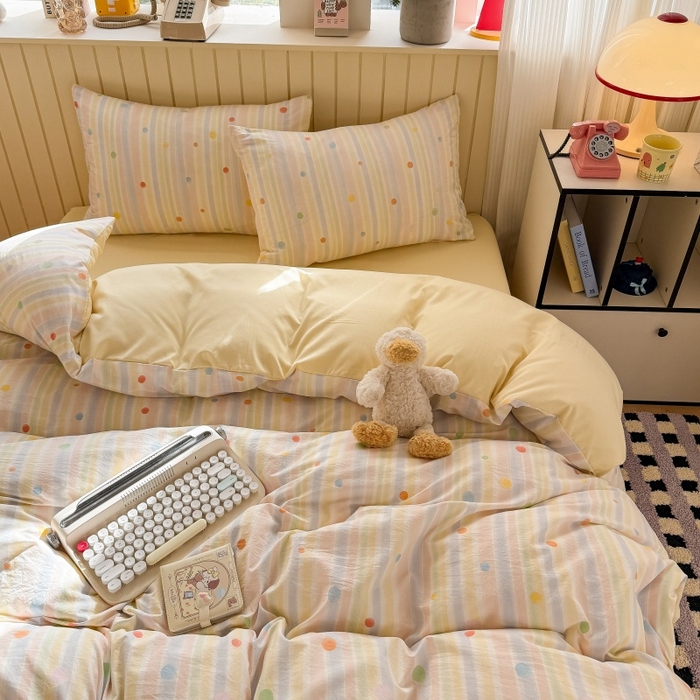 91家纺网 家纺一手货源 找家纺 鑫佳居 2026新款古法仿棉小清新印花单被套 彩虹圆点