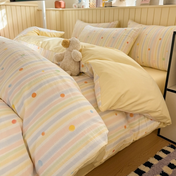 91家纺网 家纺一手货源 找家纺 鑫佳居 2026新款古法仿棉小清新印花单被套 彩虹圆点