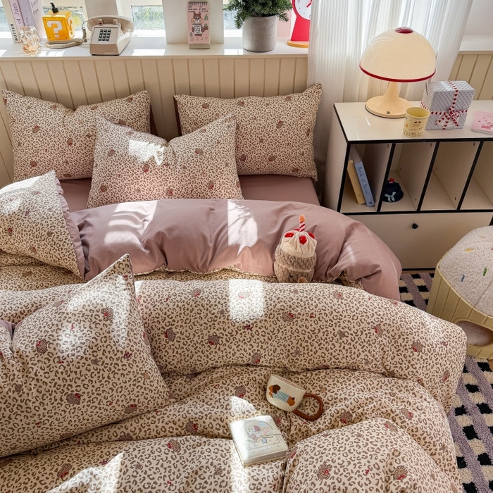 91家纺网 家纺一手货源 找家纺 鑫佳居 2026新款古法仿棉小清新印花单被套 豹纹猫