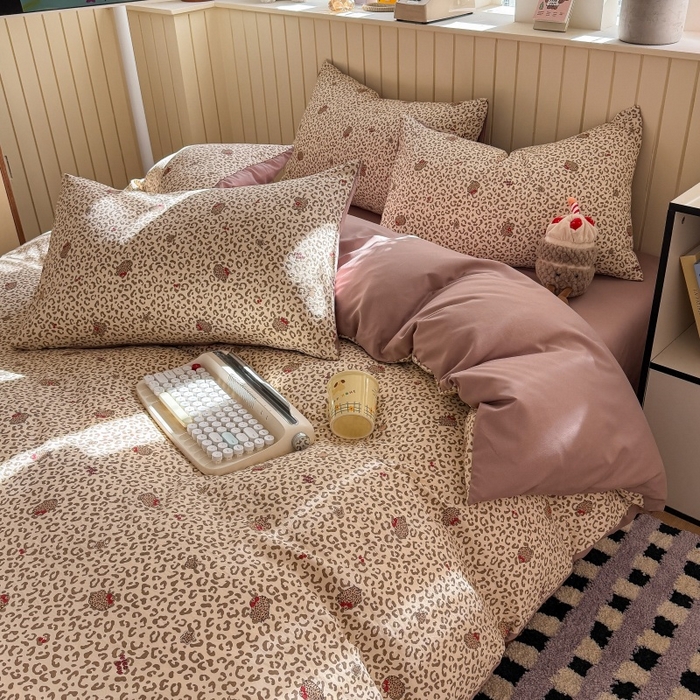 91家纺网 家纺一手货源 找家纺 鑫佳居 2026新款古法仿棉小清新印花单被套 豹纹猫