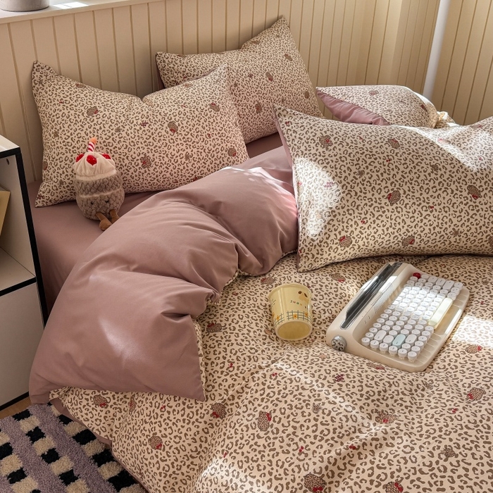 91家纺网 家纺一手货源 找家纺 鑫佳居 2026新款古法仿棉小清新印花单被套 豹纹猫