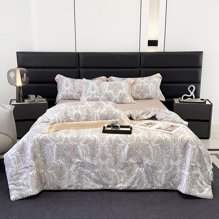 91家纺网 家纺一手货源 找家纺 玉相逢 2026春夏新款莱赛尔天丝夏被嵌绳款数码印花单夏被夏被四件套 风止弦