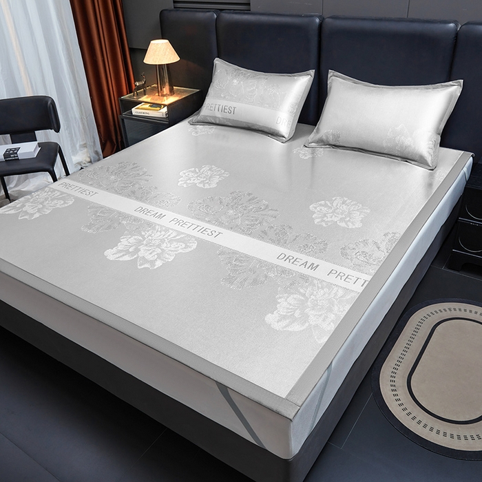 91家纺网 家纺一手货源 找家纺 航途席业 2026新款星河织梦提花粗冰丝席凉席席子 暮云灰