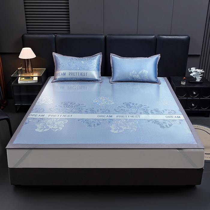 91家纺网 家纺一手货源 找家纺 航途席业 2026新款星河织梦提花粗冰丝席凉席席子 晴川蓝