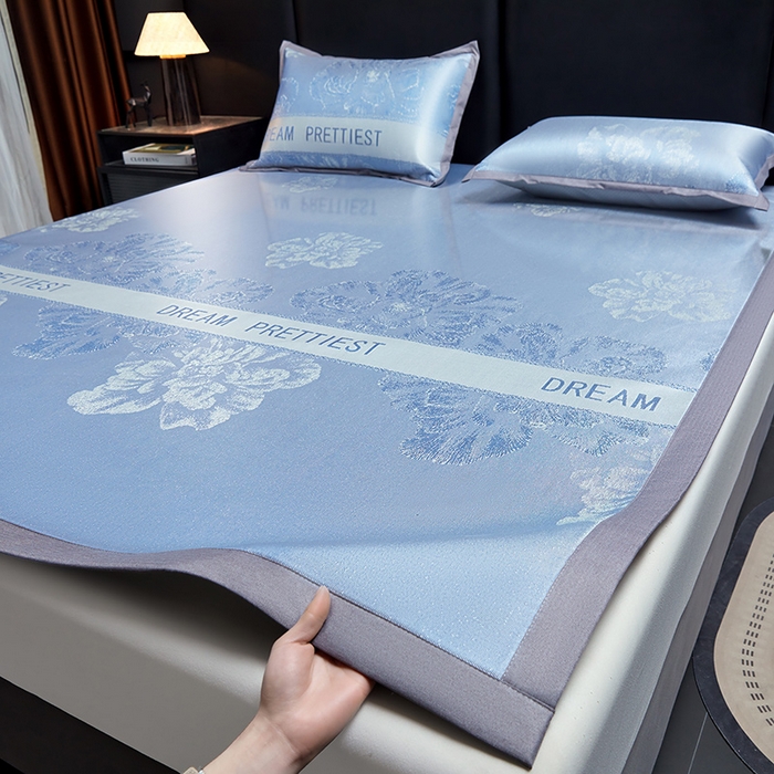 91家纺网 家纺一手货源 找家纺 航途席业 2026新款星河织梦提花粗冰丝席凉席席子 晴川蓝