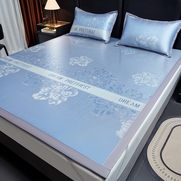 91家纺网 家纺一手货源 找家纺 航途席业 2026新款星河织梦提花粗冰丝席凉席席子 晴川蓝