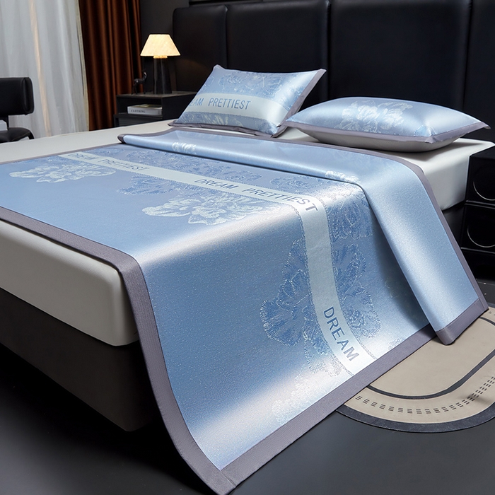 91家纺网 家纺一手货源 找家纺 航途席业 2026新款星河织梦提花粗冰丝席凉席席子 晴川蓝