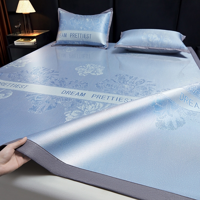 91家纺网 家纺一手货源 找家纺 航途席业 2026新款星河织梦提花粗冰丝席凉席席子 晴川蓝