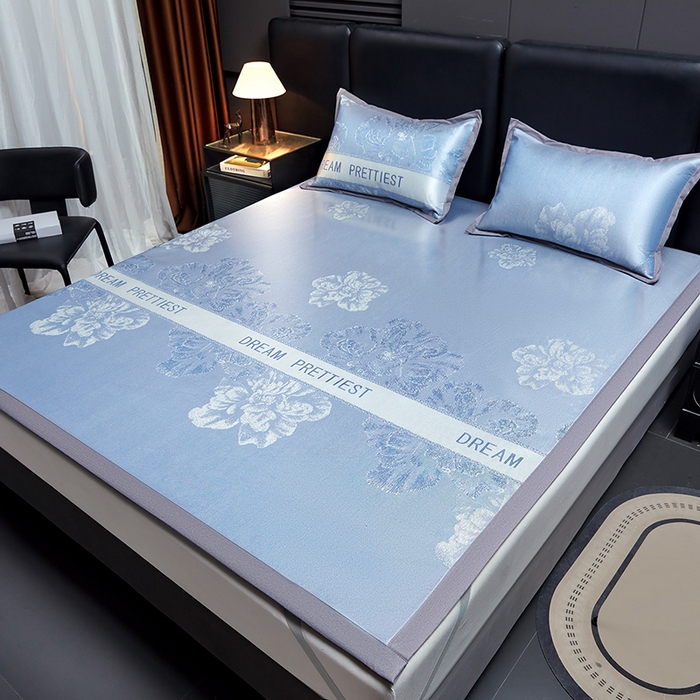 91家纺网 家纺一手货源 找家纺 航途席业 2026新款星河织梦提花粗冰丝席凉席席子 晴川蓝