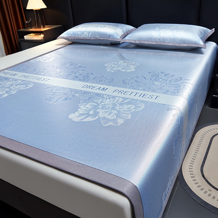 91家纺网 家纺一手货源 找家纺 航途席业 2026新款星河织梦提花粗冰丝席凉席席子 晴川蓝