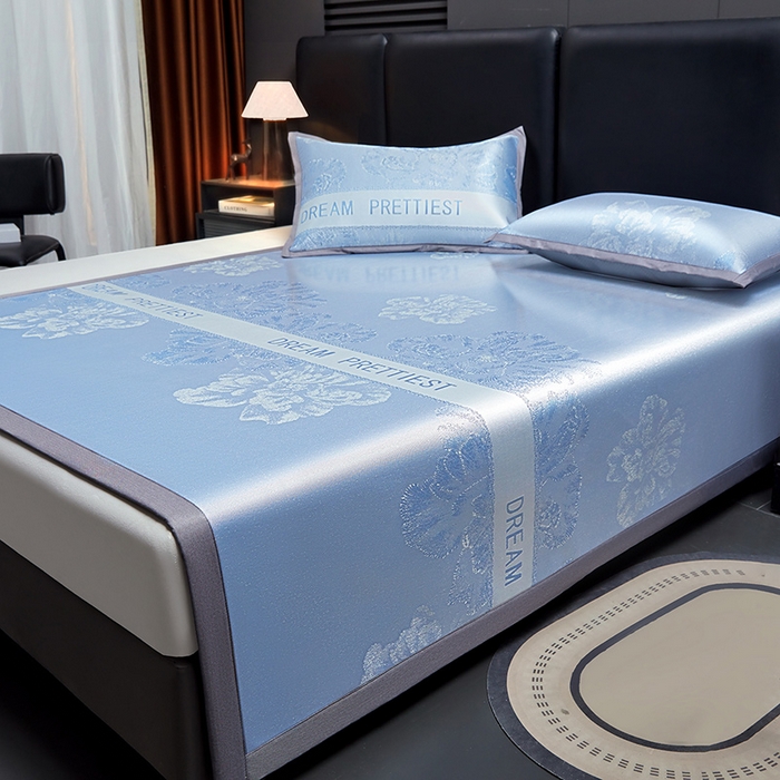 91家纺网 家纺一手货源 找家纺 航途席业 2026新款星河织梦提花粗冰丝席凉席席子 晴川蓝