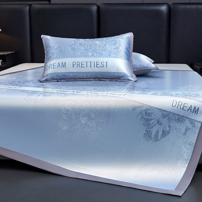 91家纺网 家纺一手货源 找家纺 航途席业 2026新款星河织梦提花粗冰丝席凉席席子 晴川蓝