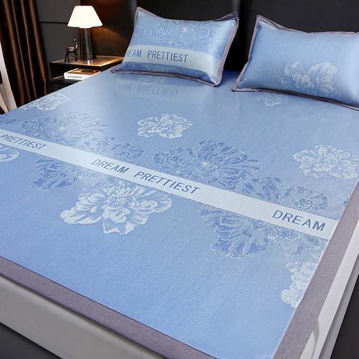 91家纺网 家纺一手货源 找家纺 航途席业 2026新款星河织梦提花粗冰丝席凉席席子 晴川蓝