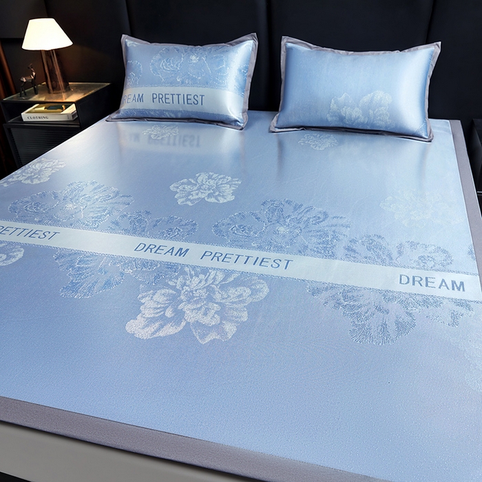 91家纺网 家纺一手货源 找家纺 航途席业 2026新款星河织梦提花粗冰丝席凉席席子 晴川蓝