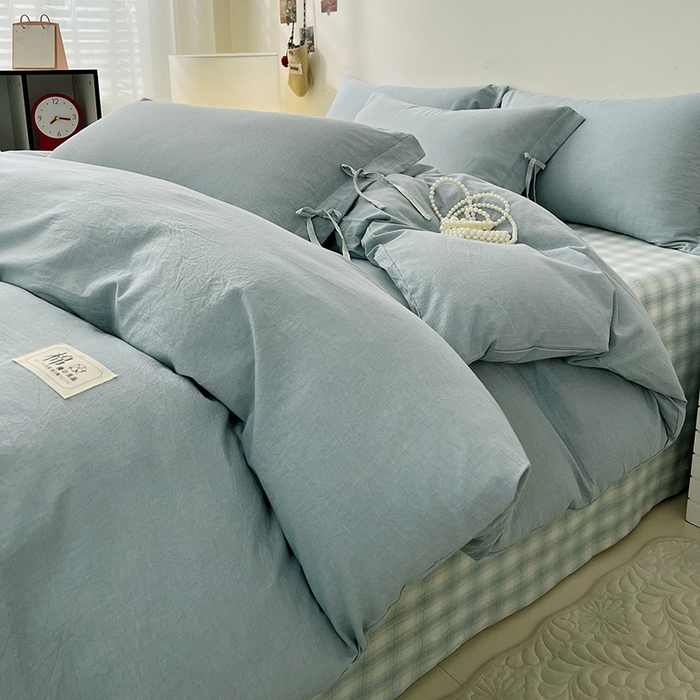 91家纺网 家纺一手货源 找家纺 （总）麦朵家居 2026色织全棉水洗棉四件套简约系列无印风床笠单被套长绒棉套件