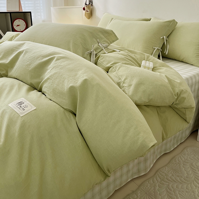 91家纺网 家纺一手货源 找家纺 （总）麦朵家居 2026色织全棉水洗棉四件套简约系列无印风床笠单被套长绒棉套件