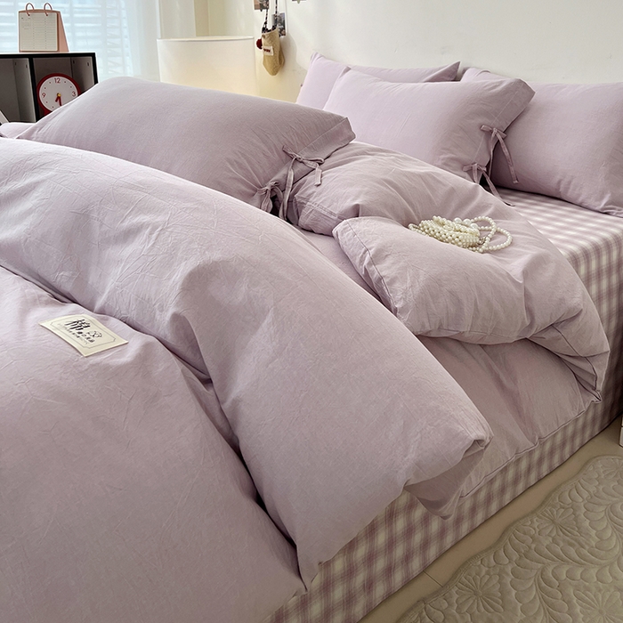 91家纺网 家纺一手货源 找家纺 （总）麦朵家居 2026色织全棉水洗棉四件套简约系列无印风床笠单被套长绒棉套件