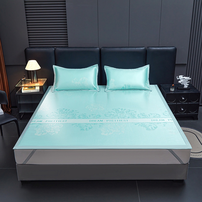 91家纺网 家纺一手货源 找家纺 航途席业 2026新款星河织梦提花粗冰丝席凉席席子 松间绿