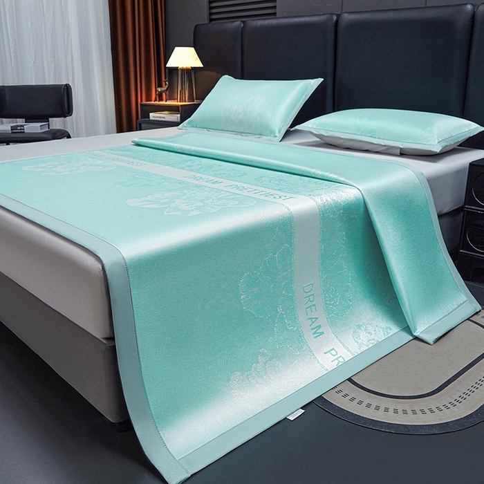 91家纺网 家纺一手货源 找家纺 航途席业 2026新款星河织梦提花粗冰丝席凉席席子 松间绿