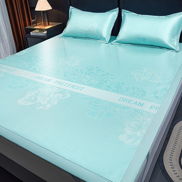 91家纺网 家纺一手货源 找家纺 航途席业 2026新款星河织梦提花粗冰丝席凉席席子 松间绿