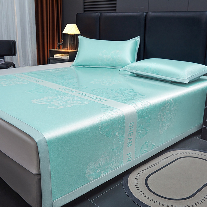 91家纺网 家纺一手货源 找家纺 航途席业 2026新款星河织梦提花粗冰丝席凉席席子 松间绿