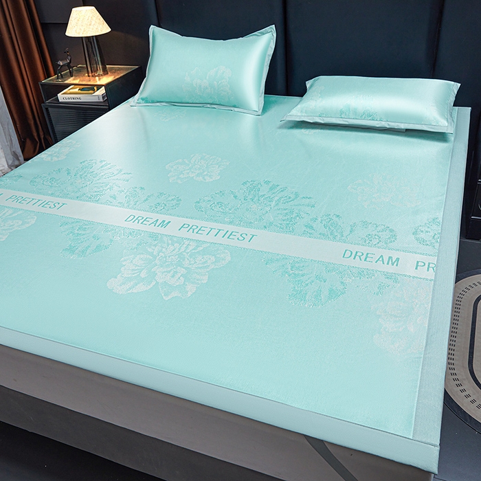 91家纺网 家纺一手货源 找家纺 航途席业 2026新款星河织梦提花粗冰丝席凉席席子 松间绿