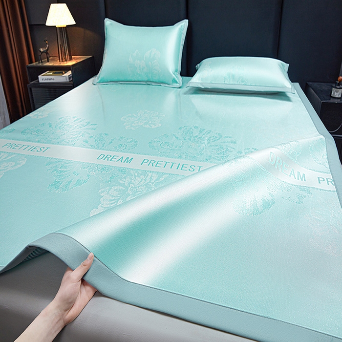 91家纺网 家纺一手货源 找家纺 航途席业 2026新款星河织梦提花粗冰丝席凉席席子 松间绿