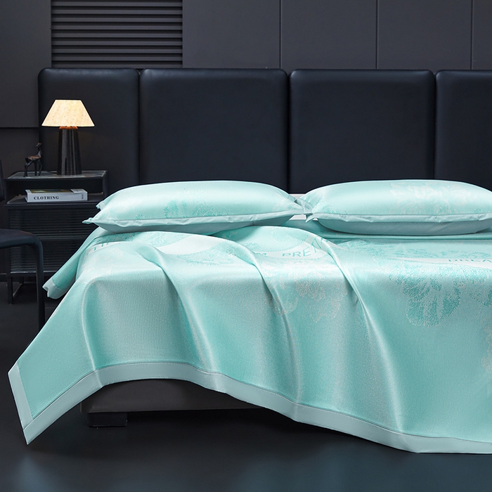 91家纺网 家纺一手货源 找家纺 航途席业 2026新款星河织梦提花粗冰丝席凉席席子 松间绿