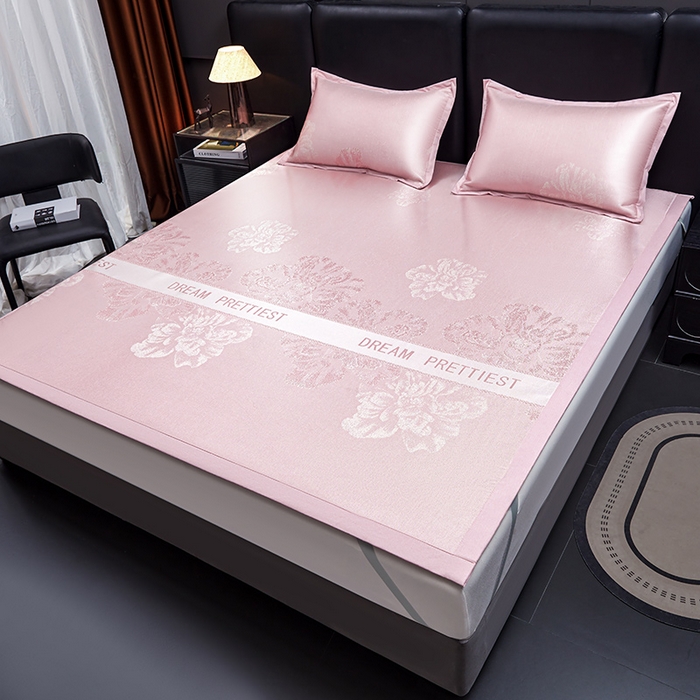 91家纺网 家纺一手货源 找家纺 航途席业 2026新款星河织梦提花粗冰丝席凉席席子 桃夭粉