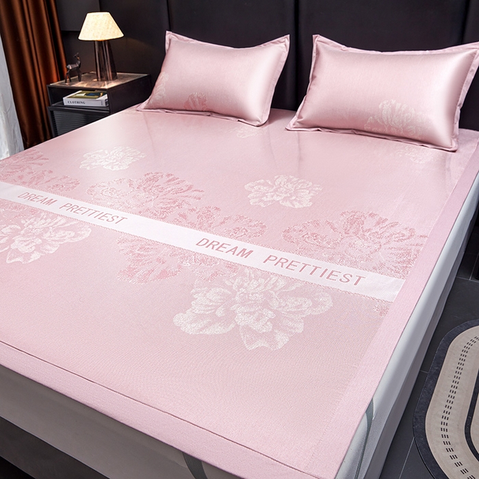 91家纺网 家纺一手货源 找家纺 航途席业 2026新款星河织梦提花粗冰丝席凉席席子 桃夭粉