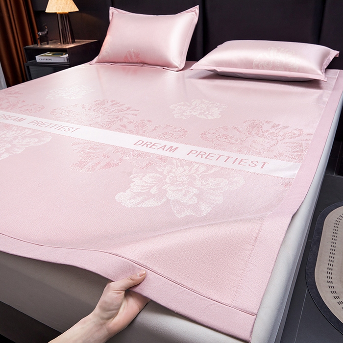 91家纺网 家纺一手货源 找家纺 航途席业 2026新款星河织梦提花粗冰丝席凉席席子 桃夭粉