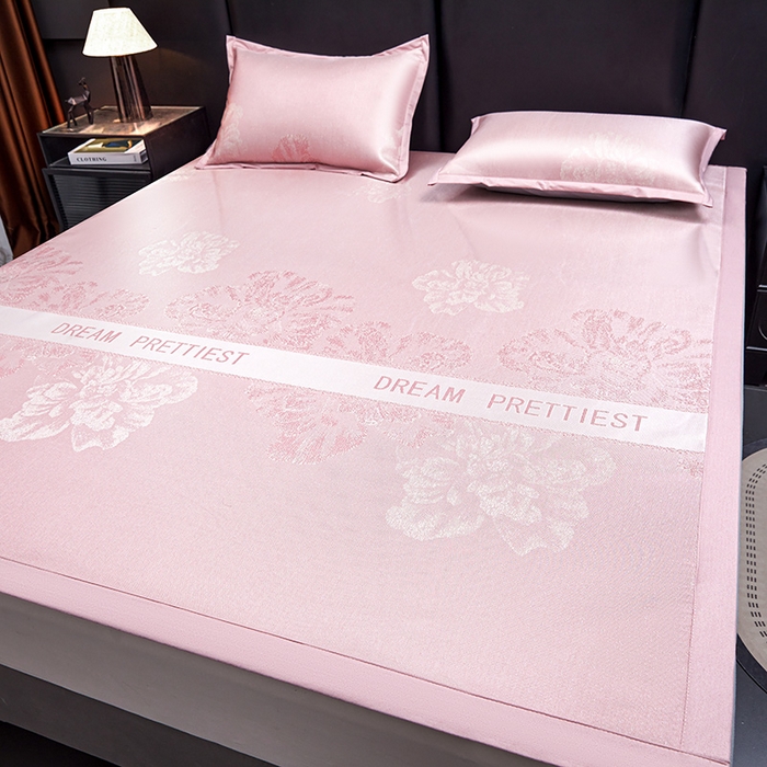 91家纺网 家纺一手货源 找家纺 航途席业 2026新款星河织梦提花粗冰丝席凉席席子 桃夭粉