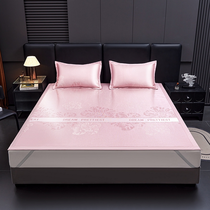 91家纺网 家纺一手货源 找家纺 航途席业 2026新款星河织梦提花粗冰丝席凉席席子 桃夭粉