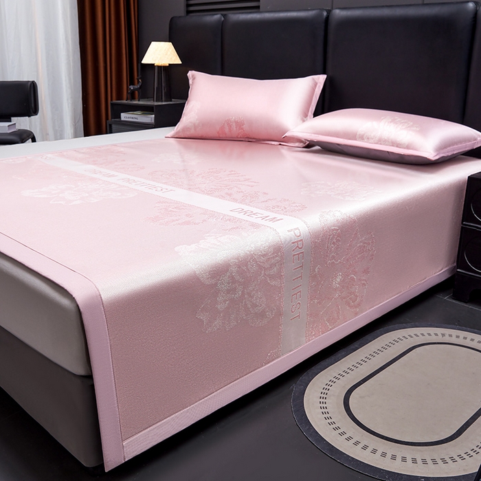 91家纺网 家纺一手货源 找家纺 航途席业 2026新款星河织梦提花粗冰丝席凉席席子 桃夭粉