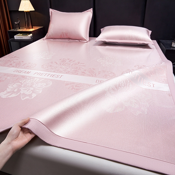 91家纺网 家纺一手货源 找家纺 航途席业 2026新款星河织梦提花粗冰丝席凉席席子 桃夭粉