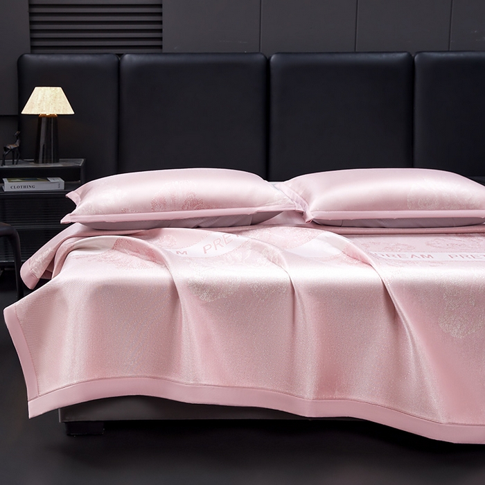 91家纺网 家纺一手货源 找家纺 航途席业 2026新款星河织梦提花粗冰丝席凉席席子 桃夭粉