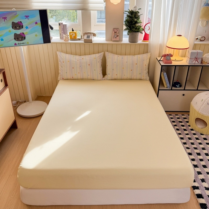 鑫佳居 2026新款古法仿棉小清新印花单床笠 彩虹圆点