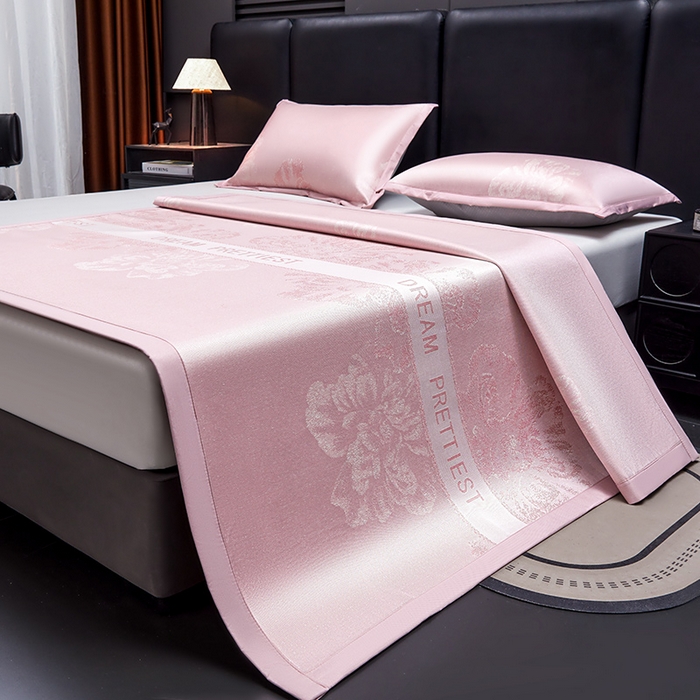 91家纺网 家纺一手货源 找家纺 航途席业 2026新款星河织梦提花粗冰丝席凉席席子 桃夭粉