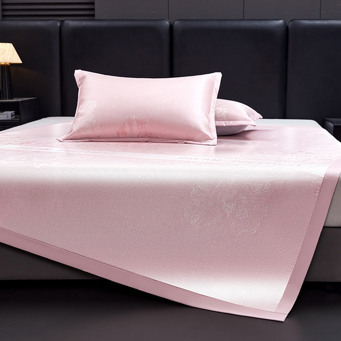 91家纺网 家纺一手货源 找家纺 航途席业 2026新款星河织梦提花粗冰丝席凉席席子 桃夭粉