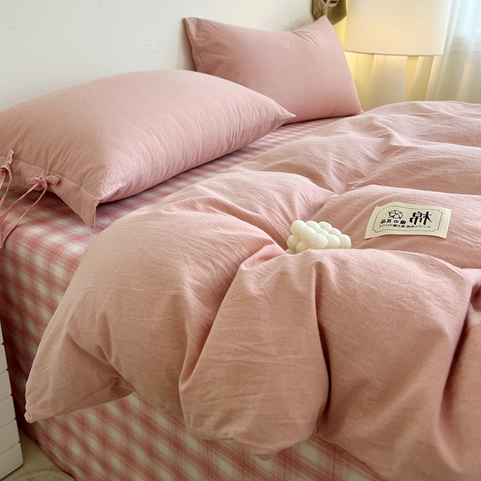 91家纺网 家纺一手货源 找家纺 （总）麦朵家居 2026色织全棉水洗棉四件套简约系列无印风床笠单被套长绒棉套件