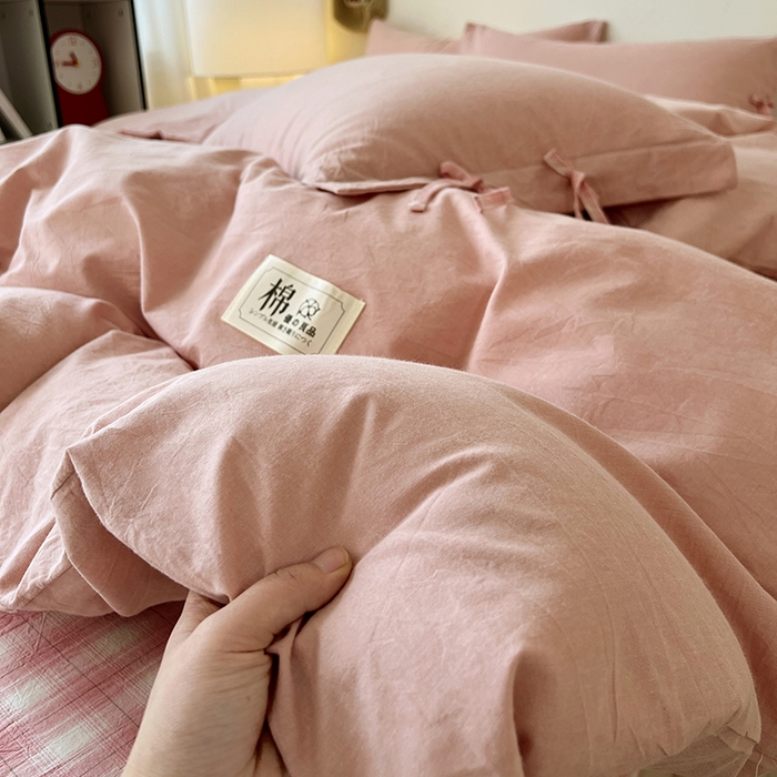 91家纺网 家纺一手货源 找家纺 （总）麦朵家居 2026色织全棉水洗棉四件套简约系列无印风床笠单被套长绒棉套件