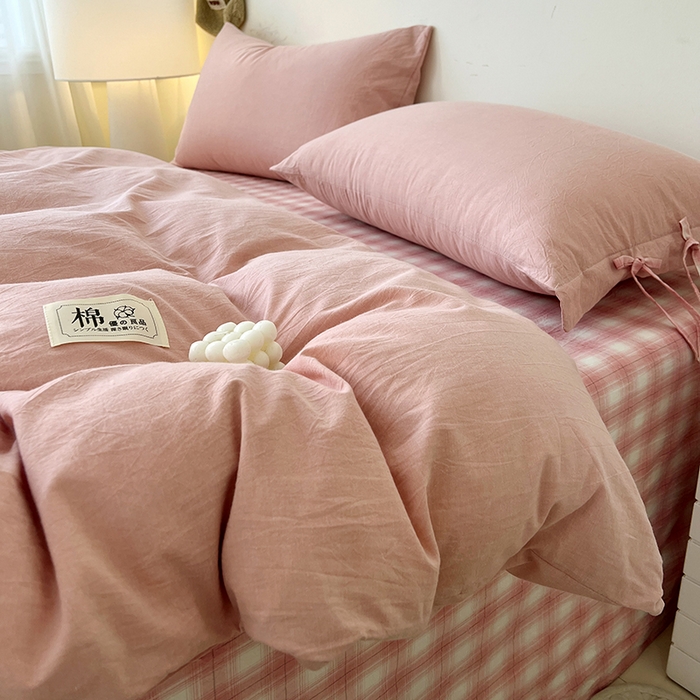 91家纺网 家纺一手货源 找家纺 （总）麦朵家居 2026色织全棉水洗棉四件套简约系列无印风床笠单被套长绒棉套件