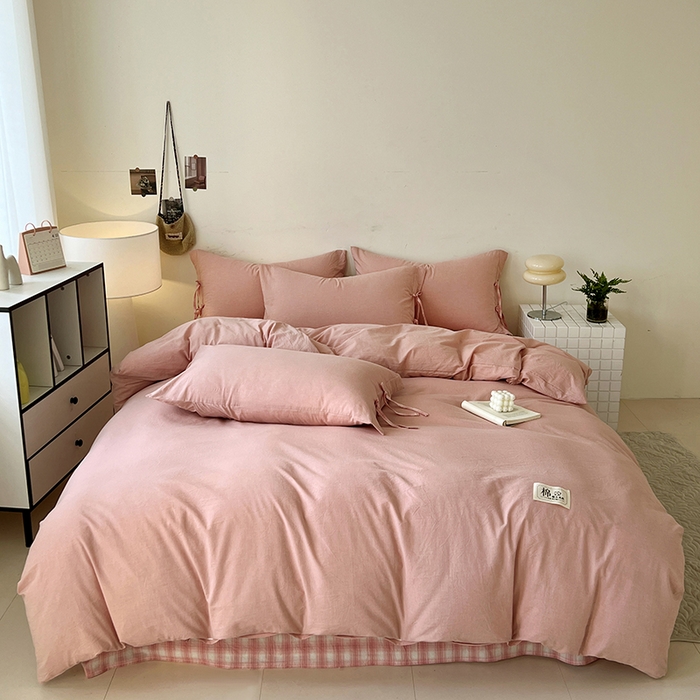 91家纺网 家纺一手货源 找家纺 （总）麦朵家居 2026色织全棉水洗棉四件套简约系列无印风床笠单被套长绒棉套件