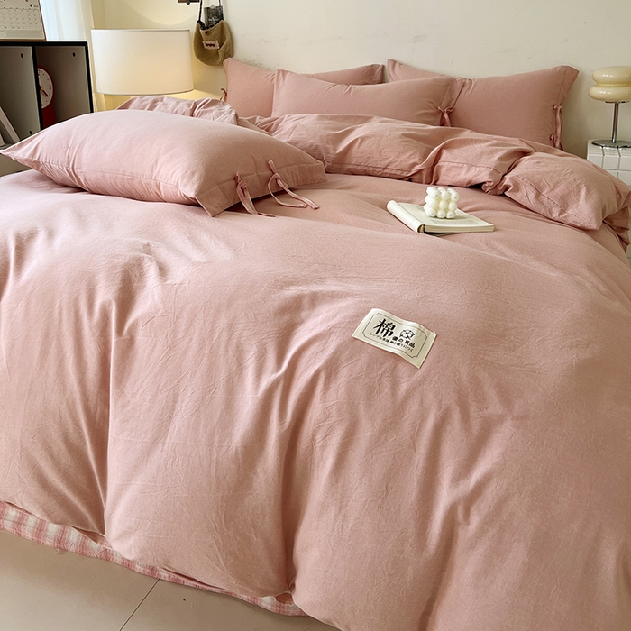 91家纺网 家纺一手货源 找家纺 （总）麦朵家居 2026色织全棉水洗棉四件套简约系列无印风床笠单被套长绒棉套件